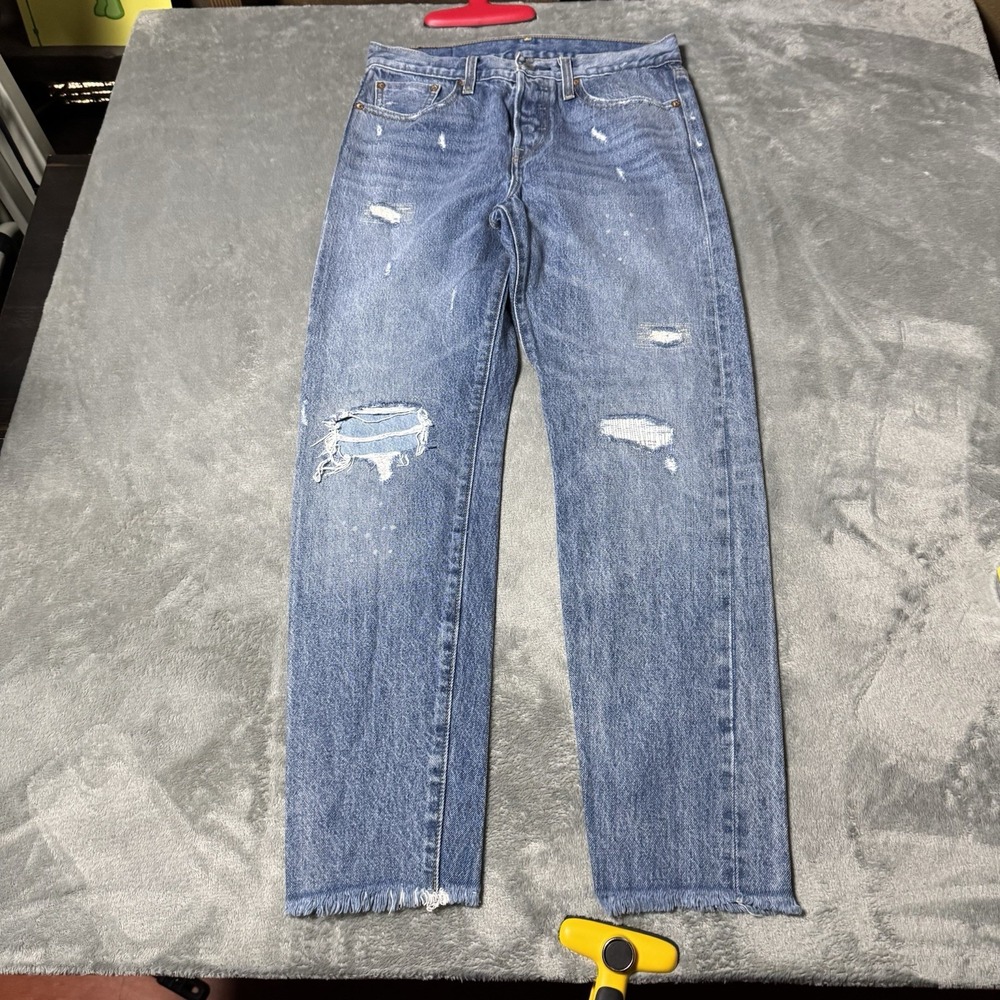 Levi's Womens Mid Rise Straight Leg Light Wash Distressed Jeans Size 27 Raw Hem